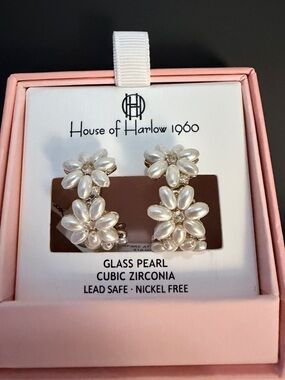 House of Harlow 1960 Glass Pearl White Floral Earrings